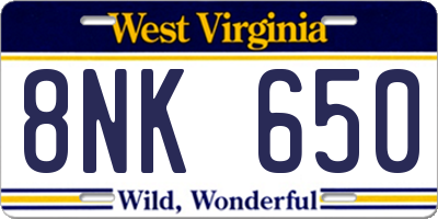 WV license plate 8NK650