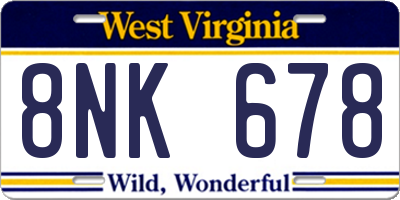 WV license plate 8NK678