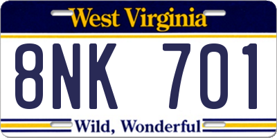 WV license plate 8NK701