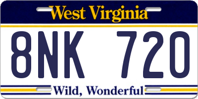 WV license plate 8NK720