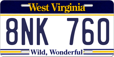 WV license plate 8NK760