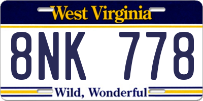 WV license plate 8NK778