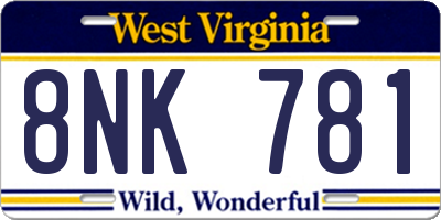 WV license plate 8NK781
