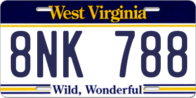 WV license plate 8NK788