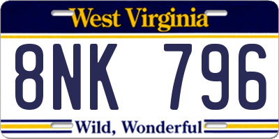 WV license plate 8NK796