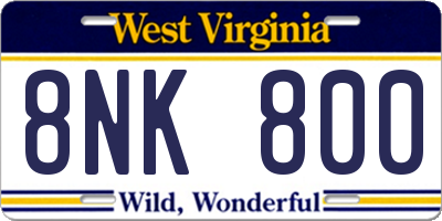 WV license plate 8NK800