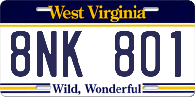 WV license plate 8NK801