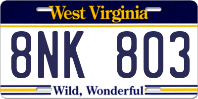 WV license plate 8NK803