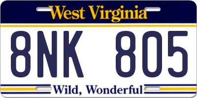 WV license plate 8NK805