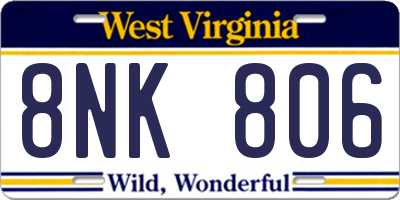 WV license plate 8NK806
