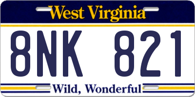 WV license plate 8NK821