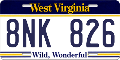 WV license plate 8NK826