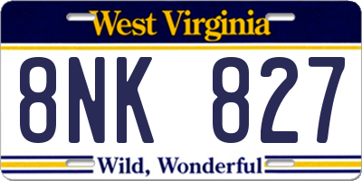 WV license plate 8NK827