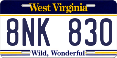 WV license plate 8NK830