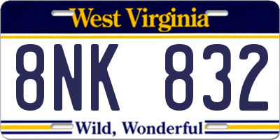 WV license plate 8NK832