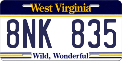 WV license plate 8NK835