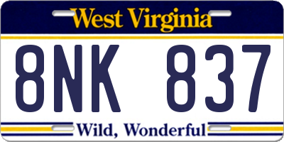 WV license plate 8NK837