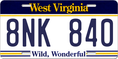 WV license plate 8NK840