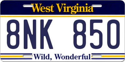 WV license plate 8NK850