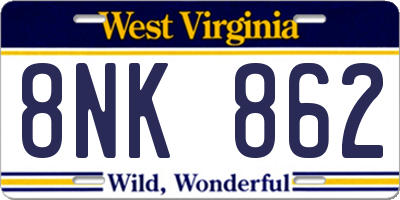 WV license plate 8NK862