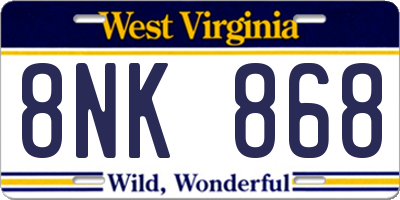 WV license plate 8NK868