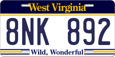 WV license plate 8NK892