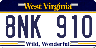 WV license plate 8NK910