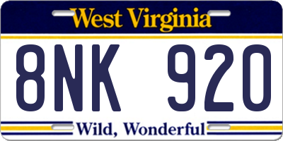 WV license plate 8NK920