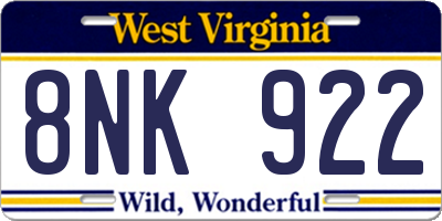 WV license plate 8NK922