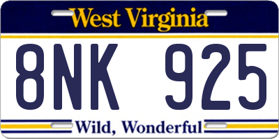 WV license plate 8NK925