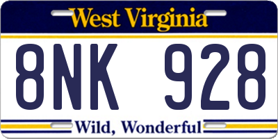 WV license plate 8NK928