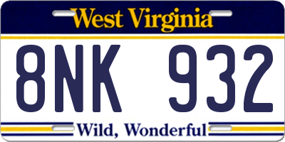 WV license plate 8NK932