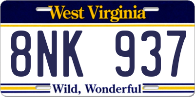 WV license plate 8NK937