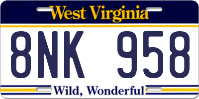 WV license plate 8NK958