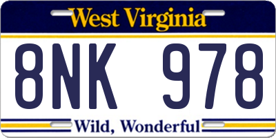 WV license plate 8NK978