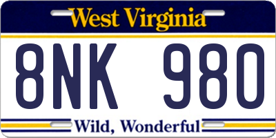 WV license plate 8NK980