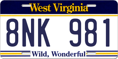 WV license plate 8NK981
