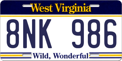 WV license plate 8NK986