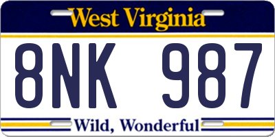 WV license plate 8NK987