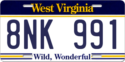 WV license plate 8NK991