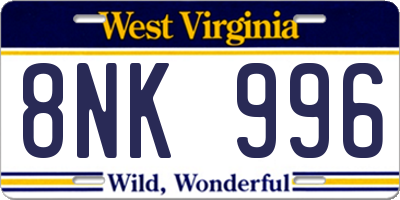 WV license plate 8NK996