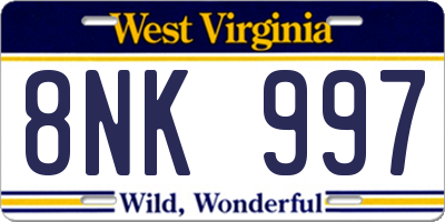 WV license plate 8NK997