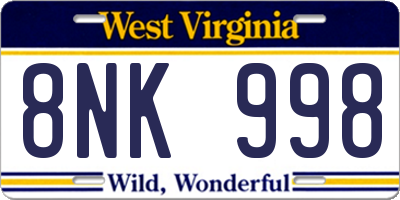 WV license plate 8NK998