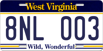 WV license plate 8NL003
