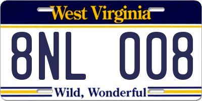 WV license plate 8NL008
