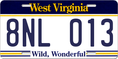 WV license plate 8NL013