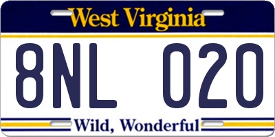 WV license plate 8NL020