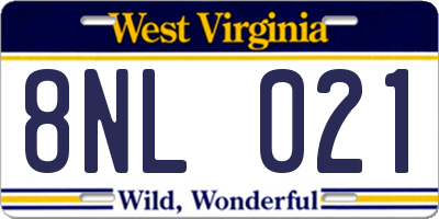 WV license plate 8NL021