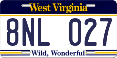 WV license plate 8NL027
