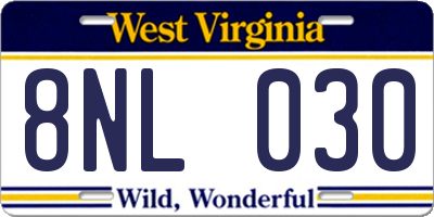WV license plate 8NL030